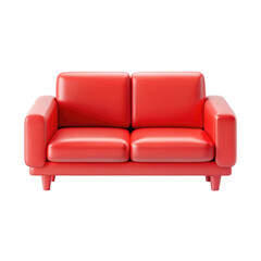 Fototapeta premium 3D illustration of a red sofa with a simple design and cushioned seat. The sofa has modern square armrests and short legs. Isolated on transparent background, png.