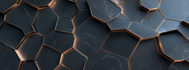 Futuristic Geometric Black Tiles with Copper Edges
