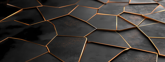 Futuristic Geometric Black Tiles with Copper Edges