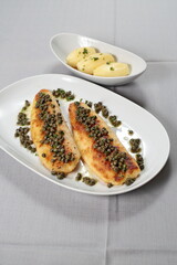 Sole Meuniere with Boiled Potatoes on the plate