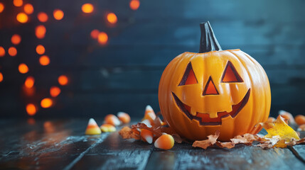 Naklejka premium festive background with evil pumpkin for Halloween