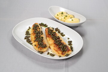 Sole Meuniere with Boiled Potatoes on the plate