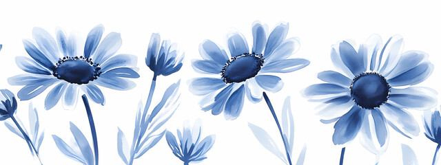 Fototapeta premium Modern Watercolor Blue Daisies