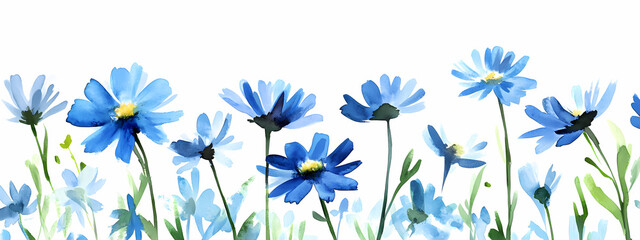 Fototapeta premium Modern Watercolor Blue Daisies