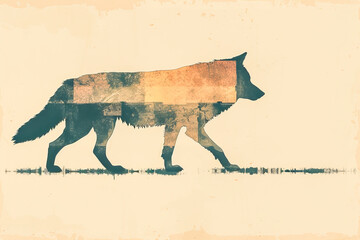 Geometric wolf walking with soundwave design element