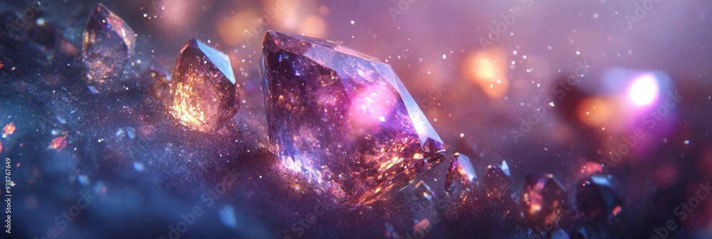 Sticker A mesmerizing close-up of sparkling crystals, bathed in soft, ethereal light. These gemstones evoke a sense of wonder, magic, and the boundless possibilities of the universe. The image symbolizes drea