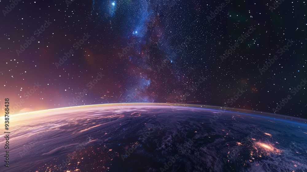 Poster an image of the horizon with a cosmic view of distant galaxies and nebulae adding depth and wonder t