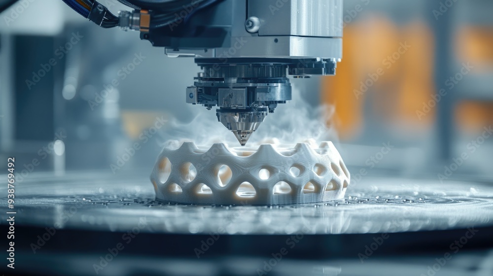 Poster 3d printing machine creating a prototype, symbolizing innovative manufacturing.