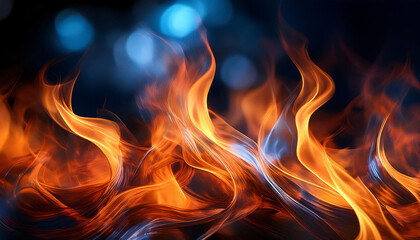 An abstract composition of dancing flames with a blurred background