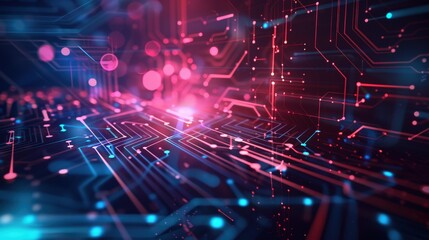 Fototapeta premium Digital and abstract design with glowing lines and circuits.