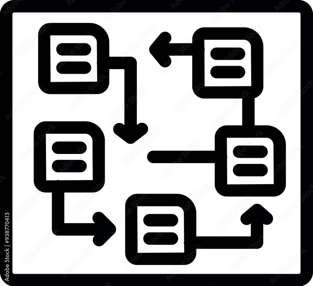 Poster Simple black and white vector icon of an algorithm flowchart showing data processing with arrows