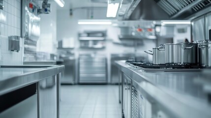 A close-up of a clean, sanitized commercial kitchen with food safety certification.