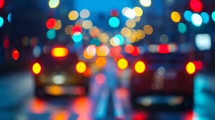 Blurred background. The captivating city night traffic scene adorned with blurry, mesmerizing, colorful lights
