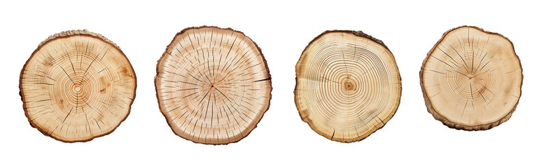 High-resolution image of four wooden log cross sections,PNG