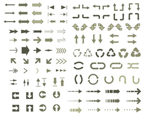 矢印ベクターアイコンのセット  カーキ色