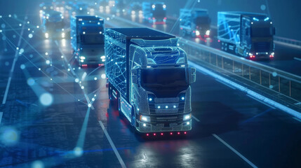 Futuristic and fully autonomous trucks operating on a smart highway system of the future
