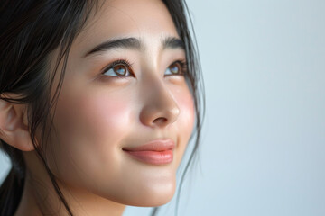 Fototapeta premium A side view of Beautiful young adult woman with good facial skin, for health care facial wellness,skincare and for illustration beauty clinic concept.