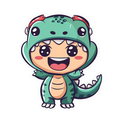 Obraz premium Cute Cartoon Dinosaur Costume Child.