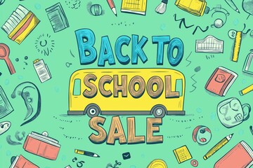Back to School Sale Illustration with Diverse School Supplies