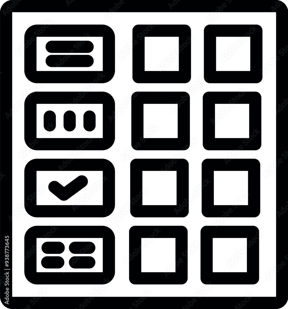 Poster simple black and white icon of an electronic voting panel displaying various options and a confirmat