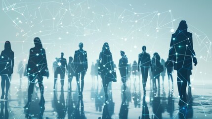 Silhouetted figures stand prominently within a vast networked digital world we navigate today