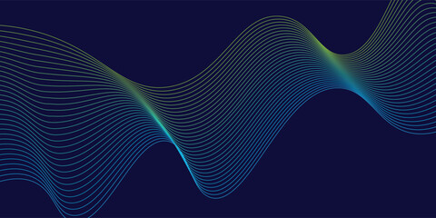 Abstract glowing wave lines on dark blue background. Dynamic wave pattern. Modern flowing wavy lines. Futuristic technology concept. Suit for banner, poster, cover, brochure, flyer, website