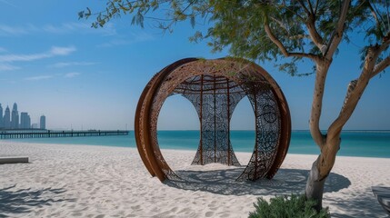 Fototapeta premium the art installations and sculptures along Jumeirah Beach, which add a touch of creativity and culture to the natural beauty of the coastline.