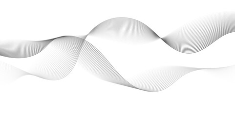Gray wave curve lines abstract background with flowing particles. Digital energy waves technology concept. Modern backdrop design for business, presentation, banner.