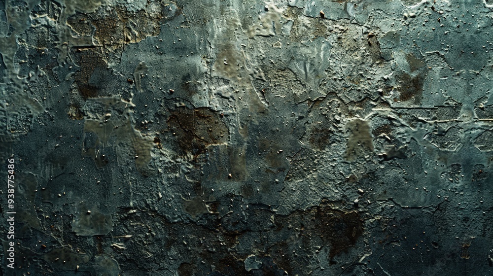 Poster the depth of grunge texture with a detailed view of its rough surface, featuring a mix of irregular 