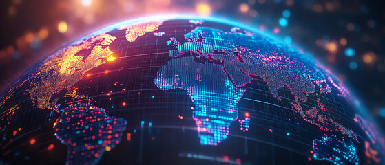 Fototapeta premium Visual of a digital globe with economic policies mapped out, each country highlighted based on policy type, concept of global economic diversity