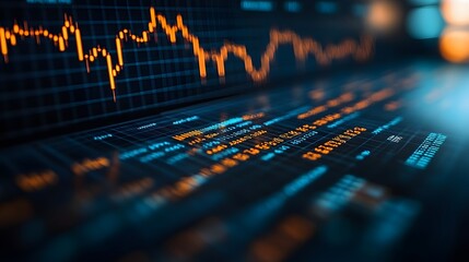 Corporate discussion on benchmarking results, with a blurred stock graph chart in the background, emphasizing market analysis