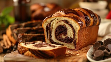 the eye-catching chocolate swirl in a freshly baked loaf of bread