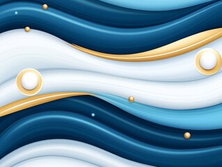 Abstract wave pattern with blue, white, and gold accents, modern 3D design, perfect for backgrounds, wallpapers, and artistic presentations.