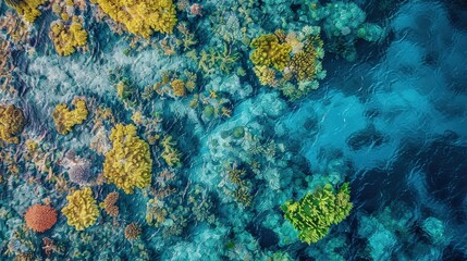 the intricate patterns of a coral reef from above.