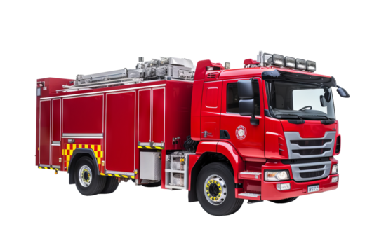 Fire engine on transparent background for emergency services design projects and fire safety awareness campaigns in high-resolution PNG format - Powered by Adobe