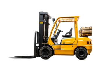 High-resolution forklift illustration isolated on transparent background for industrial and warehouse logistics design projects, ideal for digital and print use in manufacturing and heavy machinery