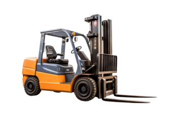 High-resolution forklift illustration isolated on transparent background for industrial and warehouse logistics design projects, ideal for digital and print use in manufacturing and heavy machinery