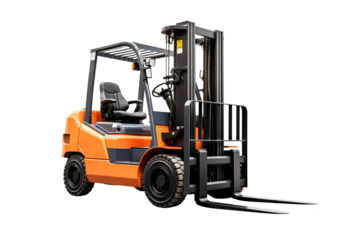 High-resolution forklift illustration isolated on transparent background for industrial and warehouse logistics design projects, ideal for digital and print use in manufacturing and heavy machinery