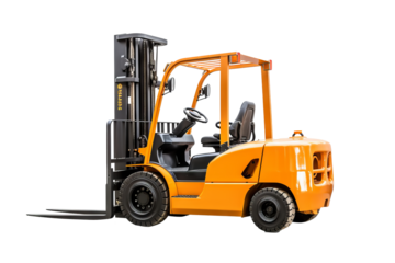 High-resolution forklift illustration isolated on transparent background for industrial and warehouse logistics design projects, ideal for digital and print use in manufacturing and heavy machinery