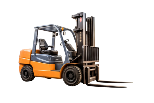 High-resolution forklift illustration isolated on transparent background for industrial and warehouse logistics design projects, ideal for digital and print use in manufacturing and heavy machinery