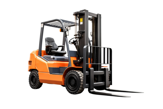 High-resolution forklift illustration isolated on transparent background for industrial and warehouse logistics design projects, ideal for digital and print use in manufacturing and heavy machinery