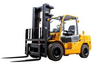 High-resolution forklift illustration isolated on transparent background for industrial and warehouse logistics design projects, ideal for digital and print use in manufacturing and heavy machinery
