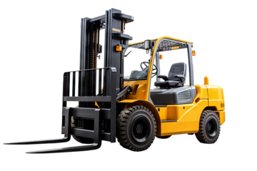 High-resolution forklift illustration isolated on transparent background for industrial and warehouse logistics design projects, ideal for digital and print use in manufacturing and heavy machinery