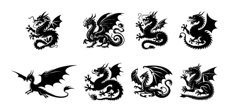 An illustration of a Chinese dragon set