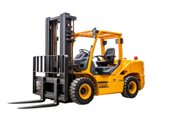 High-resolution forklift illustration isolated on transparent background for industrial and warehouse logistics design projects, ideal for digital and print use in manufacturing and heavy machinery