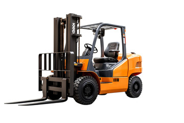 High-resolution forklift illustration isolated on transparent background for industrial and warehouse logistics design projects, ideal for digital and print use in manufacturing and heavy machinery