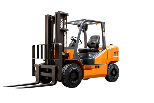 High-resolution forklift illustration isolated on transparent background for industrial and warehouse logistics design projects, ideal for digital and print use in manufacturing and heavy machinery