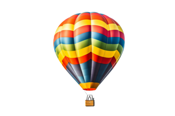 Vibrant hot-air balloon isolated on transparent background PNG for creative design projects and travel-themed visual content