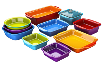 Colorful Bakeware Set on transparent background, png	