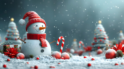 A merry snowman in a winter wonderland For Christmas cards